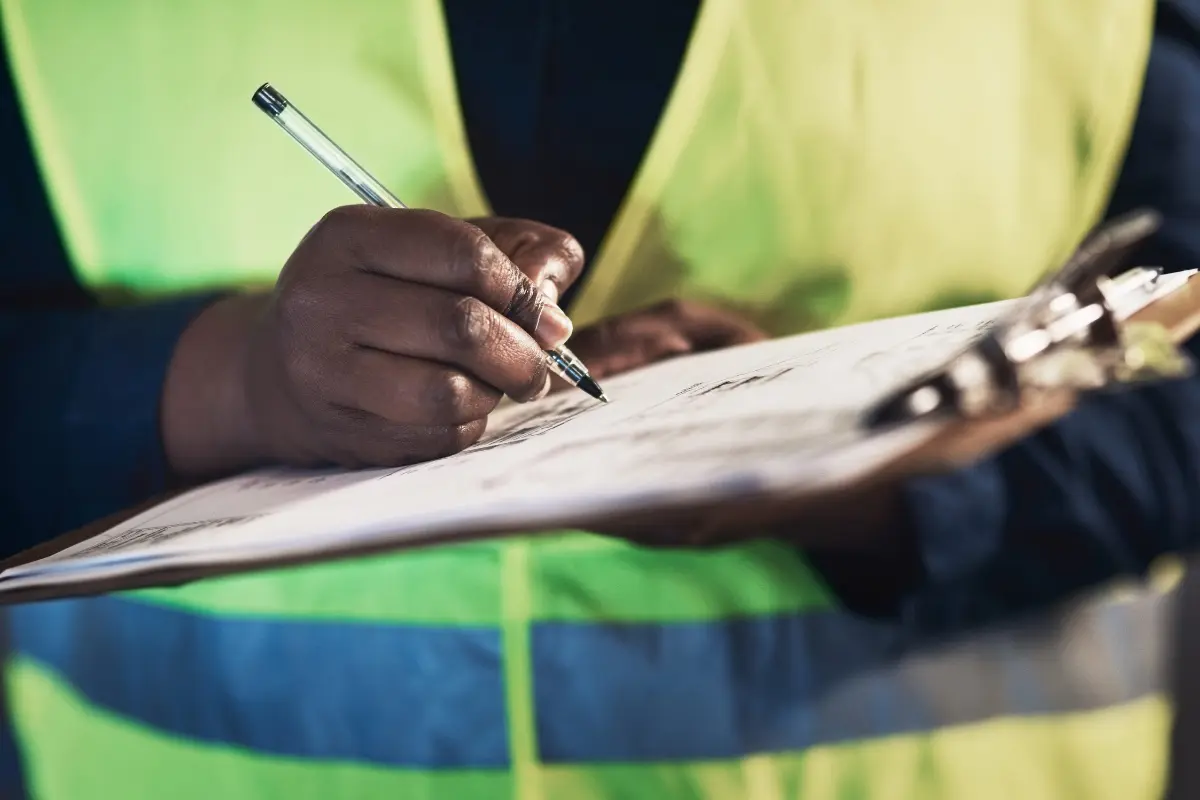 Close-up of clipboard paperwork used for DOT safety audit file review