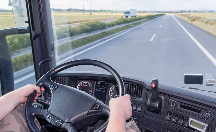 Truck Driver Holding The Steering Wheel